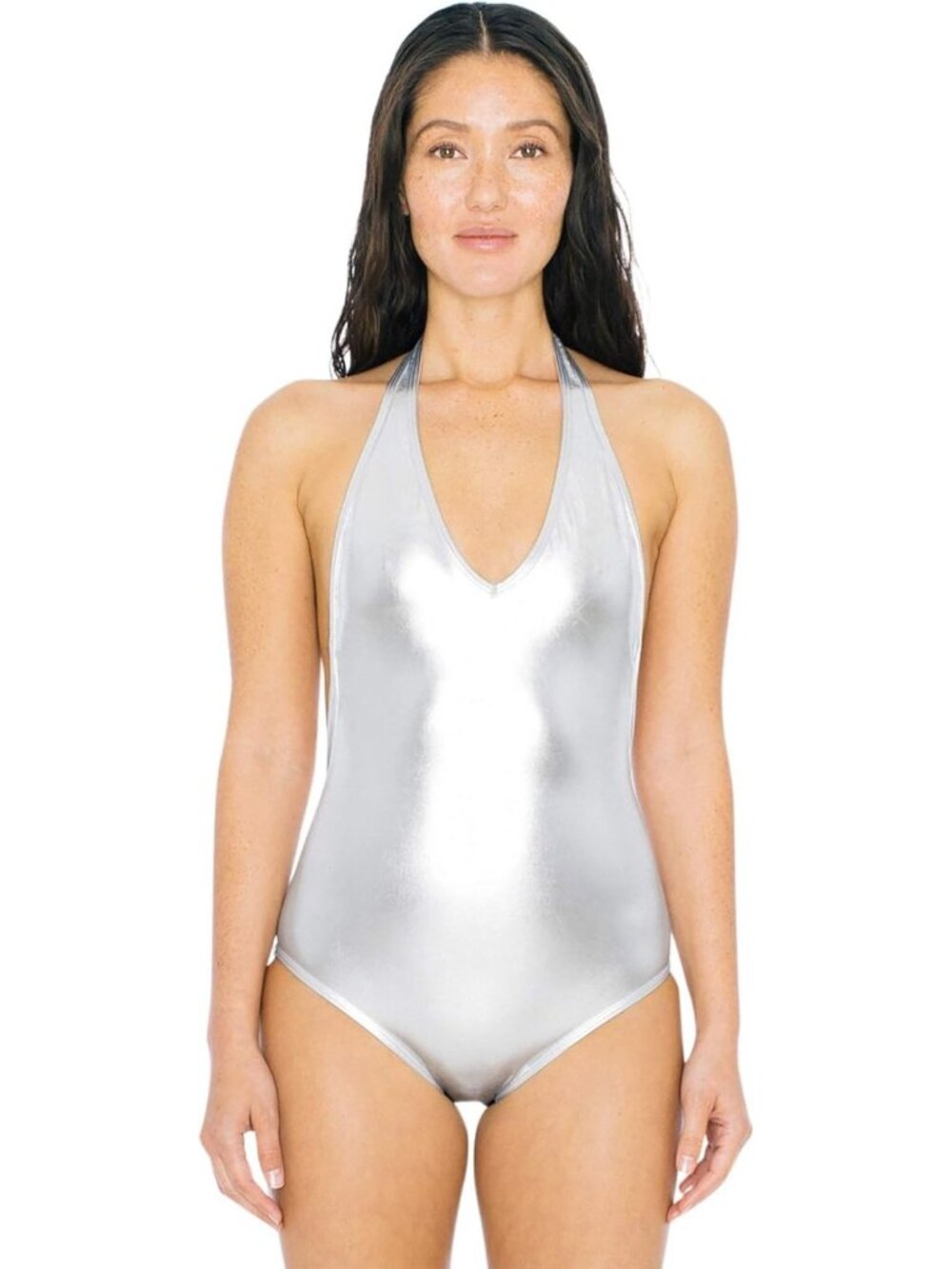 American Apparel Women Metallic Sunsuit One Piece Silver Hologram Size L